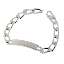 Identité en argent, plaque rectangle 9 mm et maille cheval resserrée