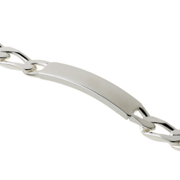 Identité en argent, plaque rectangle 9 mm et maille cheval resserrée