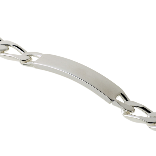 Identité en argent, plaque rectangle 9 mm et maille cheval resserrée