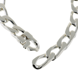 Identité en argent, plaque rectangle 9 mm et maille cheval resserrée