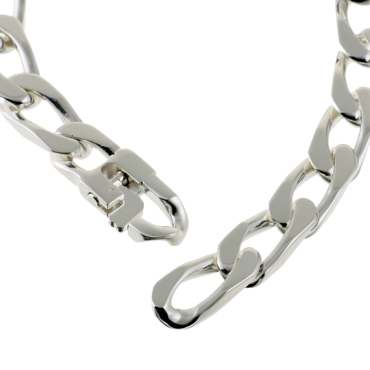 Identité en argent, plaque rectangle 9 mm et maille cheval resserrée