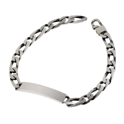 Identité en argent vieilli, plaque rectangle  et maille cheval alternée resserrée 1-1