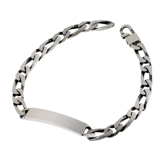 Identité en argent vieilli, plaque rectangle  et maille cheval alternée resserrée 1-1 Identité en argent vieilli, plaque rectangle  et maille cheval alternée resserrée 1-1