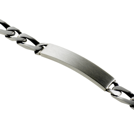 Identité en argent vieilli, plaque rectangle  et maille cheval alternée resserrée 1-1 Identité en argent vieilli, plaque rectangle  et maille cheval alternée resserrée 1-1