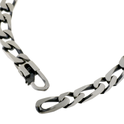 Identité en argent vieilli, plaque rectangle  et maille cheval alternée resserrée 1-1