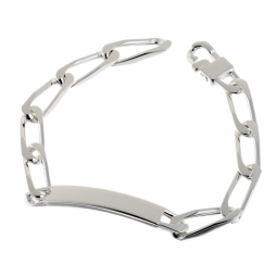 Identité en argent, plaque rectangle 8 mm et maille cheval