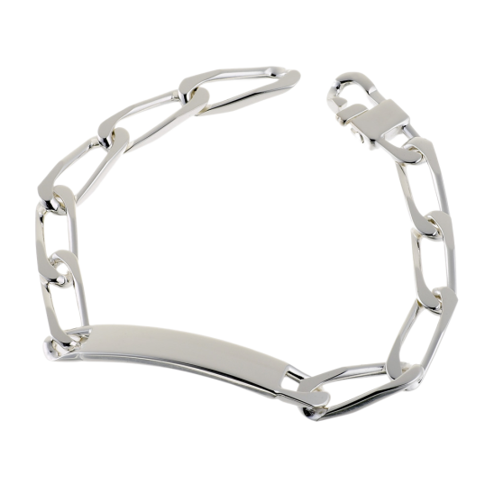 Identité en argent, plaque rectangle 8 mm et maille cheval