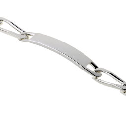 Identité en argent, plaque rectangle 8 mm et maille cheval
