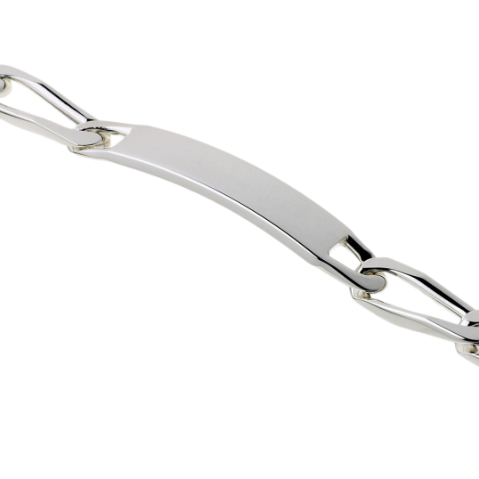 Identité en argent, plaque rectangle 8 mm et maille cheval