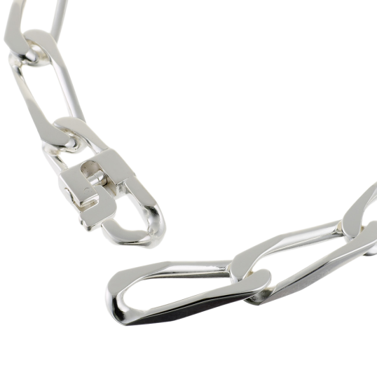 Identité en argent, plaque rectangle 8 mm et maille cheval