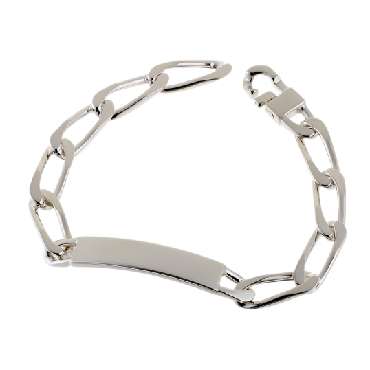 Identité en argent, plaque rectangle 9 mm et maille cheval