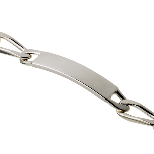 Identité en argent, plaque rectangle 9 mm et maille cheval