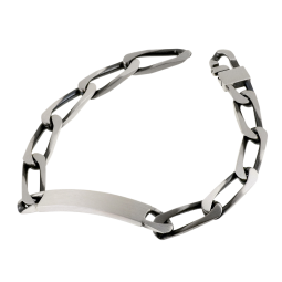 Identité en argent vieilli, plaque rectangle 8 mm et maille cheval