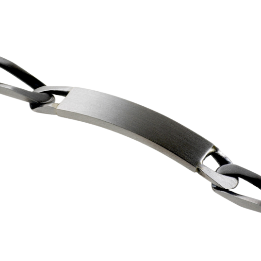 Identité en argent vieilli, plaque rectangle 8 mm et maille cheval Identité en argent vieilli, plaque rectangle 8 mm et maille cheval