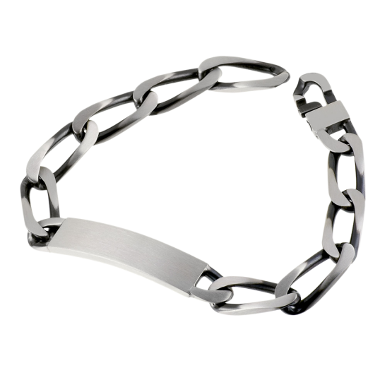 Identité en argent vieilli, plaque rectangle 9 mm et maille cheval Identité en argent vieilli, plaque rectangle 9 mm et maille cheval