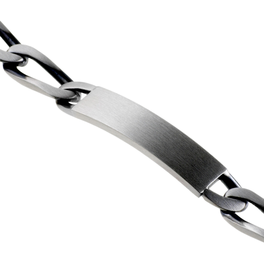 Identité en argent vieilli, plaque rectangle 9 mm et maille cheval Identité en argent vieilli, plaque rectangle 9 mm et maille cheval