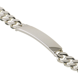 Identité en argent, plaque rectangle diamantée 8 mm et maille gourmette