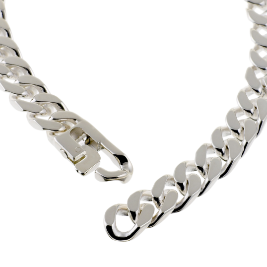 Identité en argent, plaque rectangle diamantée 8 mm et maille gourmette