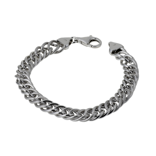 Bracelet en argent rhodié maille gourmette striée