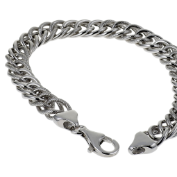Bracelet en argent rhodié maille gourmette striée