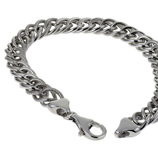 Bracelet en argent rhodié maille gourmette striée