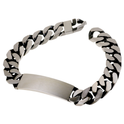 Identité en argent vieilli, plaque rectangle 12 mm et maille gourmette