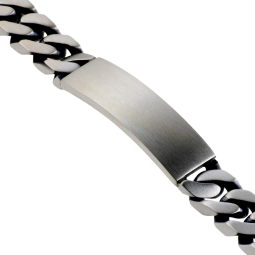 Identité en argent vieilli, plaque rectangle 12 mm et maille gourmette