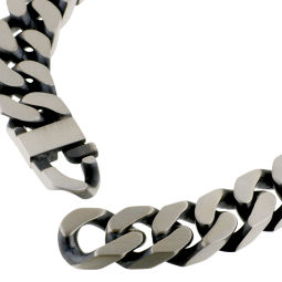 Identité en argent vieilli, plaque rectangle 12 mm et maille gourmette