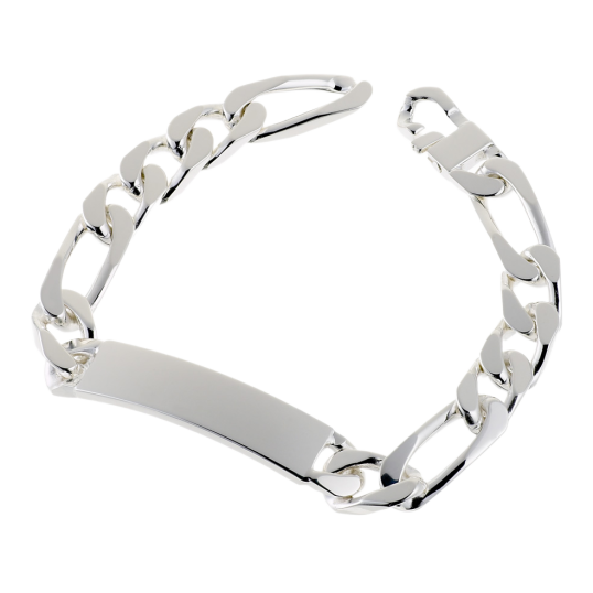 Identité en argent, plaque rectangle 11 mm et maille cheval alternée 1-3 Identité en argent, plaque rectangle 11 mm et maille cheval alternée 1-3