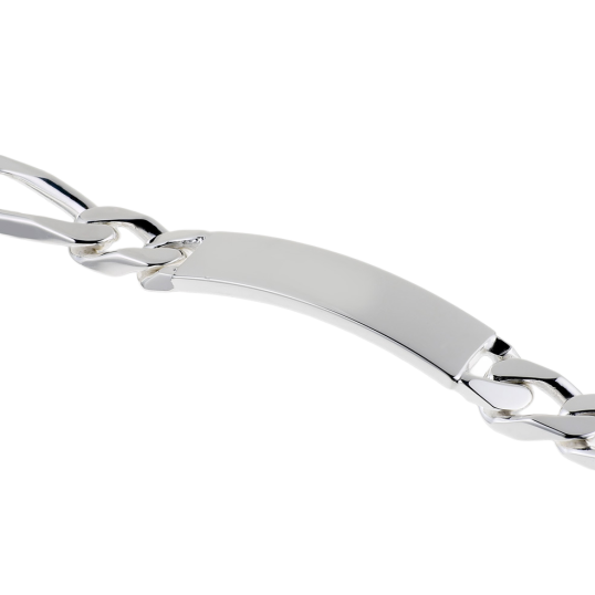 Identité en argent, plaque rectangle 11 mm et maille cheval alternée 1-3 Identité en argent, plaque rectangle 11 mm et maille cheval alternée 1-3