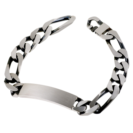 Identité en argent vieilli, plaque rectangle 11 mm et maille cheval alternée 1-3 Identité en argent vieilli, plaque rectangle 11 mm et maille cheval alternée 1-3