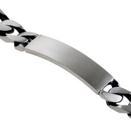 Identité en argent vieilli, plaque rectangle 11 mm et maille cheval alternée 1-3