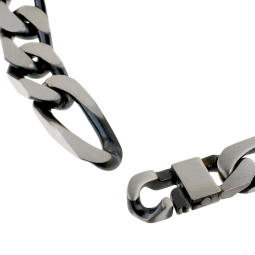 Identité en argent vieilli, plaque rectangle 11 mm et maille cheval alternée 1-3