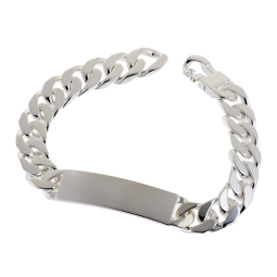Identité en argent, plaque rectangle 12 mm et maille gourmette