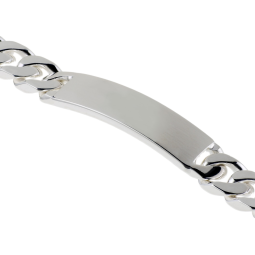 Identité en argent, plaque rectangle 12 mm et maille gourmette