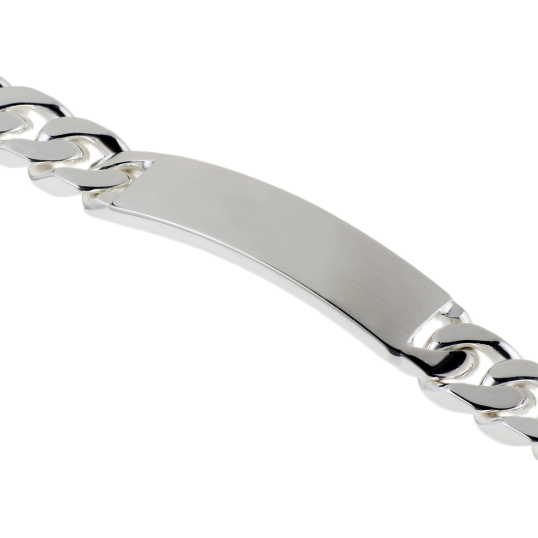 Identité en argent, plaque rectangle 12 mm et maille gourmette