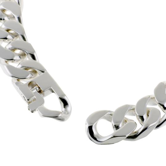 Identité en argent, plaque rectangle 12 mm et maille gourmette