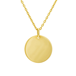 Collier en plaqué or, plaque ronde 19,5 mm