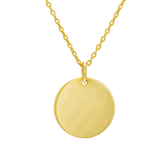 Collier en plaqué or, plaque ronde 19,5 mm