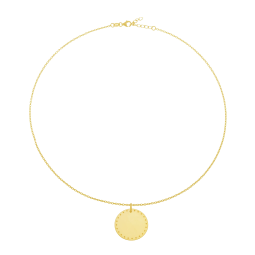 Collier en plaqué or plaque ronde 25 mm,  motif pointillé