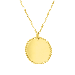 Collier en plaqué or, plaque ronde perlée 25 mm
