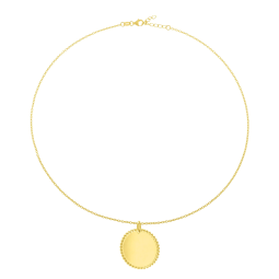 Collier en plaqué or, plaque ronde perlée 25 mm