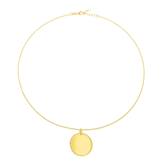 Collier en plaqué or, plaque ronde perlée 25 mm Collier en plaqué or, plaque ronde perlée 25 mm