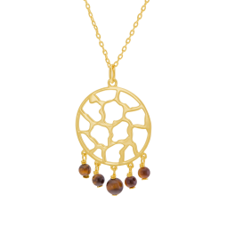 Collier en plaqué or et oeil de tigre