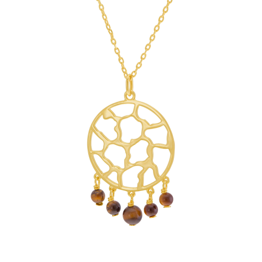 Collier en plaqué or et oeil de tigre