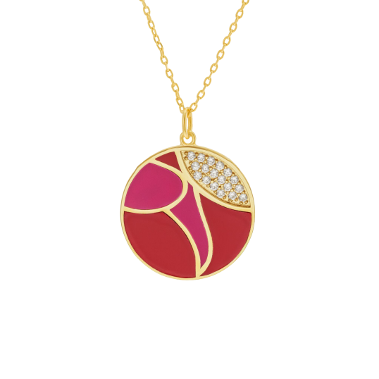 Collier en plaqué or, oxydes de zirconium et laque