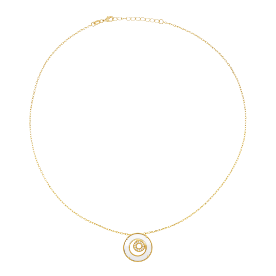 Collier en plaqué or, oxydes de zirconium et céramique blanche