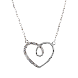 Collier en argent rhodié, coeur et oxydes de zirconium