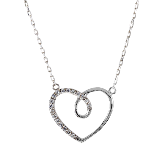 Collier en argent rhodié, coeur et oxydes de zirconium Collier en argent rhodié, coeur et oxydes de zirconium