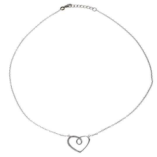 Collier en argent rhodié, coeur et oxydes de zirconium Collier en argent rhodié, coeur et oxydes de zirconium